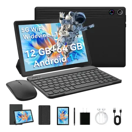 Tablet Hyjoy A10lbk 10.1  12gb+64gb Wifi 6 Tf(max 1t) Color Negro Android 14 Con Funda Mouse Teclado Lapiz, 5mp / 8mp + Altavoces Dual-box