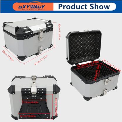 GXYWADY - Carcasa superior para motocicleta, 55L-X, color plata, aleación de aluminio, caja trasera para motocicleta, con espacio amplio y aspecto fresco, caja trasera para maletero de motocicleta,