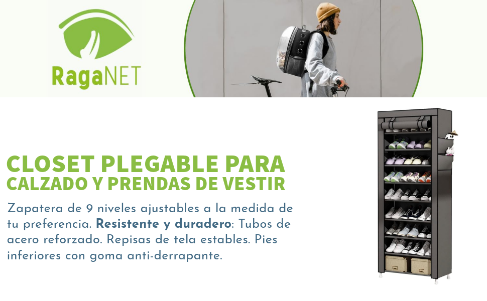 Raganet, Zapatera de 9 Niveles Closet Plegable Calzado Prendas Vestir, Estante Organizador Ajustable