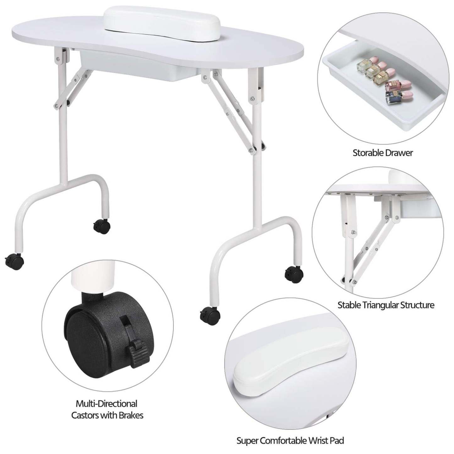Mesa de manicura Yaheetech portátil y plegable de 37 pulgadas, blanca
