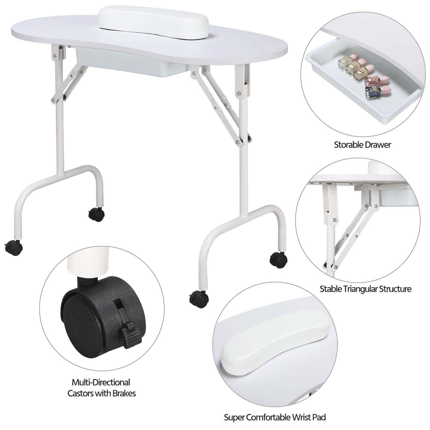 Mesa de manicura Yaheetech portátil y plegable de 37 pulgadas, blanca