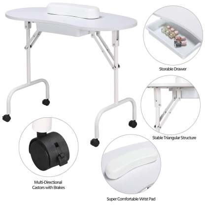 Mesa de manicura Yaheetech portátil y plegable de 37 pulgadas, blanca