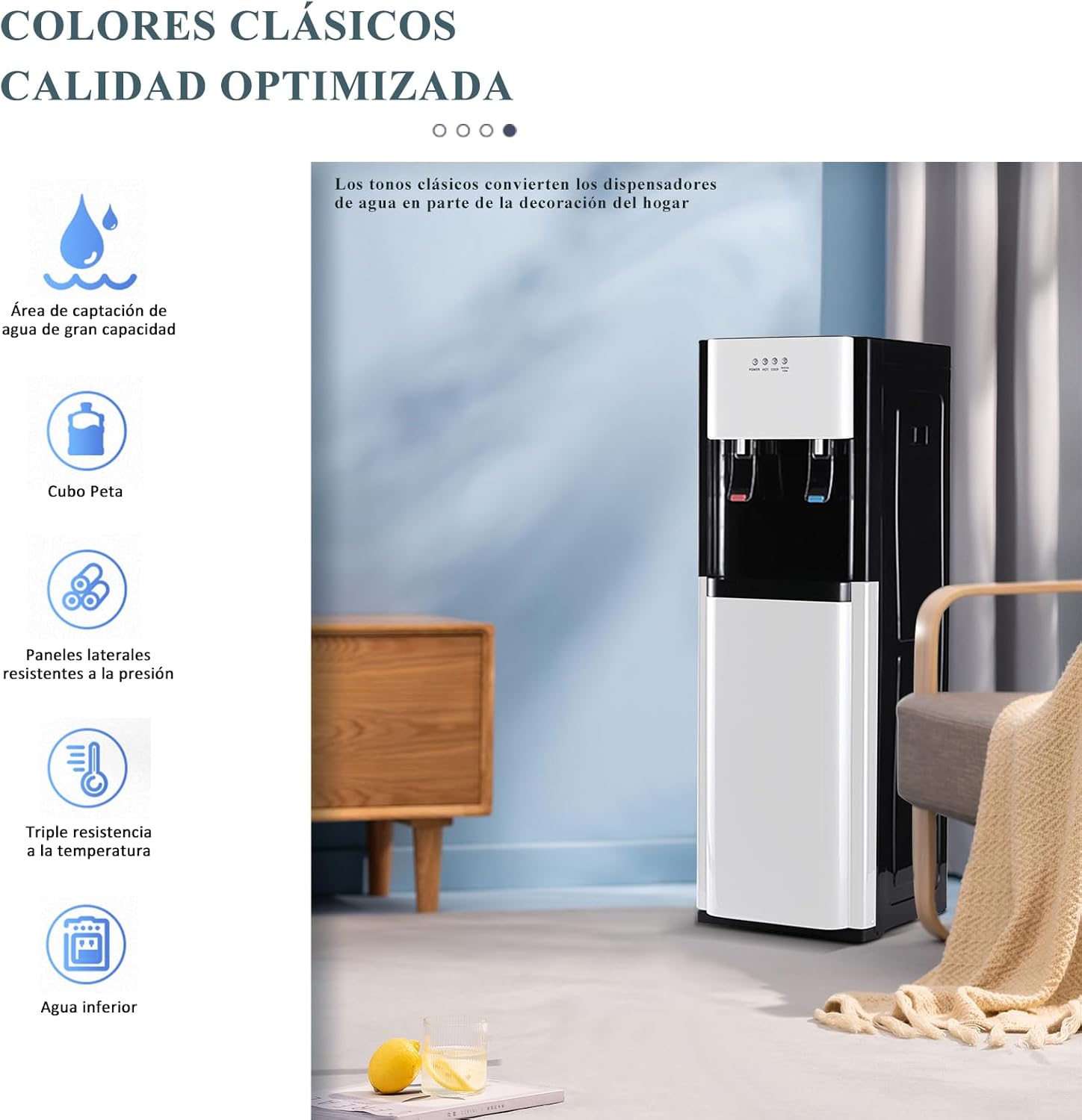 CHAGEE Despachador de Agua Garrafon Oculto 3 Ajustes de Temperatura Dispensador de Agua-Caliente Fría y Agua de la Habitación Dispensador de Agua de Acero Inoxidable para el Hogar (Blanco)
