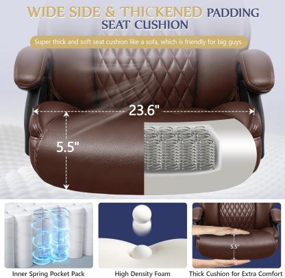 HeroSet - Silla de oficina grande y alta de 500 libras, silla de computadora ejecutiva resistente con soporte lumbar ajustable, cómodo cojín acolchado, silla ergonómica de piel sintética con asiento