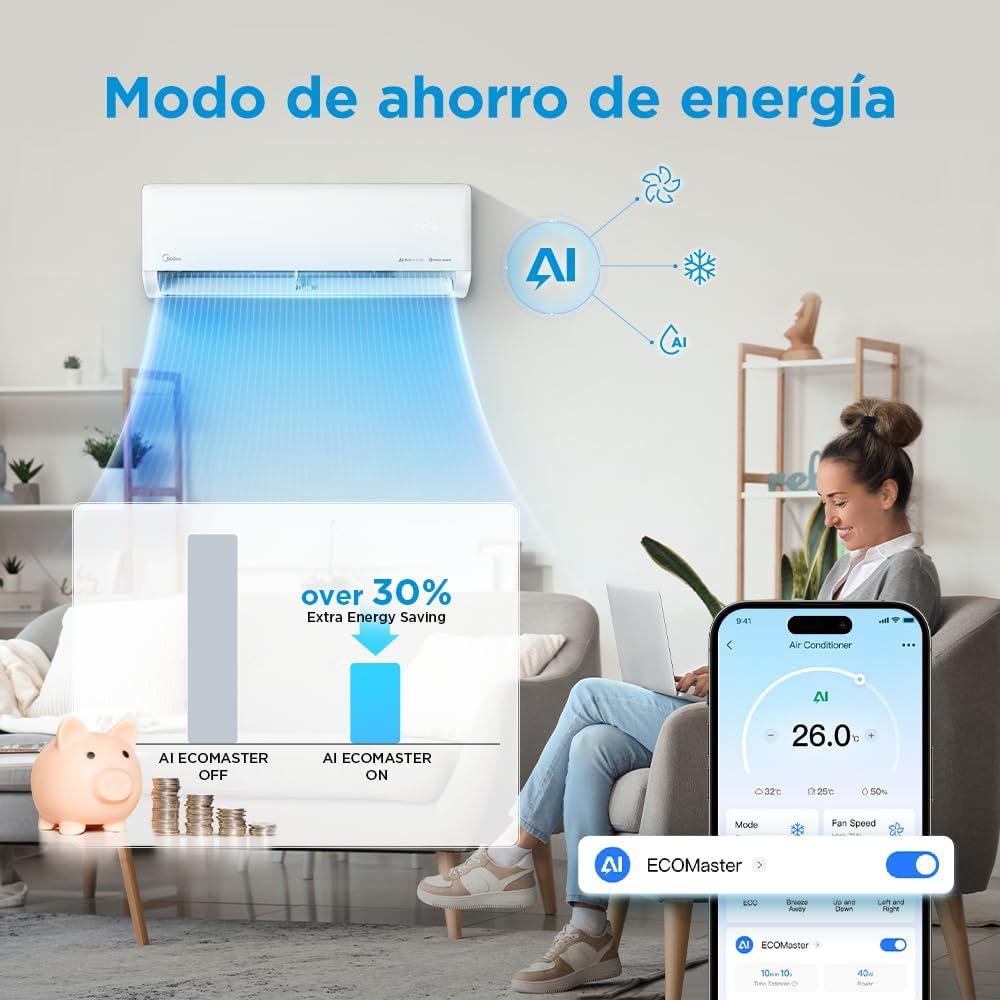 Midea Aire Acondicionado Minisplit Ecomaster Inverter SEER 18, 1 Ton, Sólo Frío, 220V; MAS12C2EZI