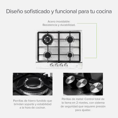 AVERA Combo Parrilla de Gas 4 Quemadores + Campana de Pared 60cm | Acero Inoxidable, Encendido Electrónico, Filtros Lavables y de Carbón, Iluminación LED, Succión de 3 Velocidades | AI4 + CEA60