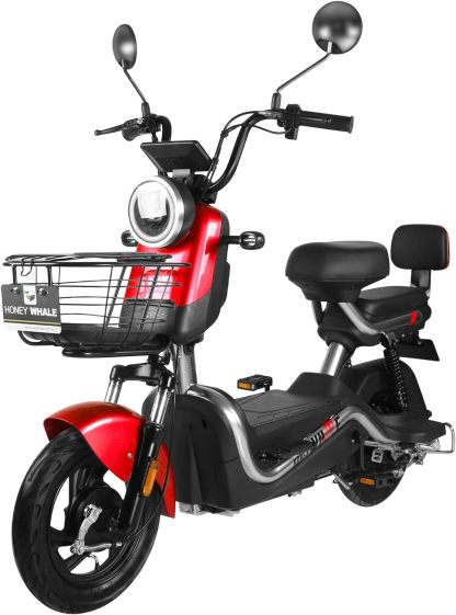 HONEYWHALE U3s Bicicleta eléctrica para adultos, bicicleta eléctrica con alarma, motor máximo 650W, velocidad máxima 31KM/H, autónoma 55-60KM, batería de gran capacidad 20AH, dos asientos----luces de coche