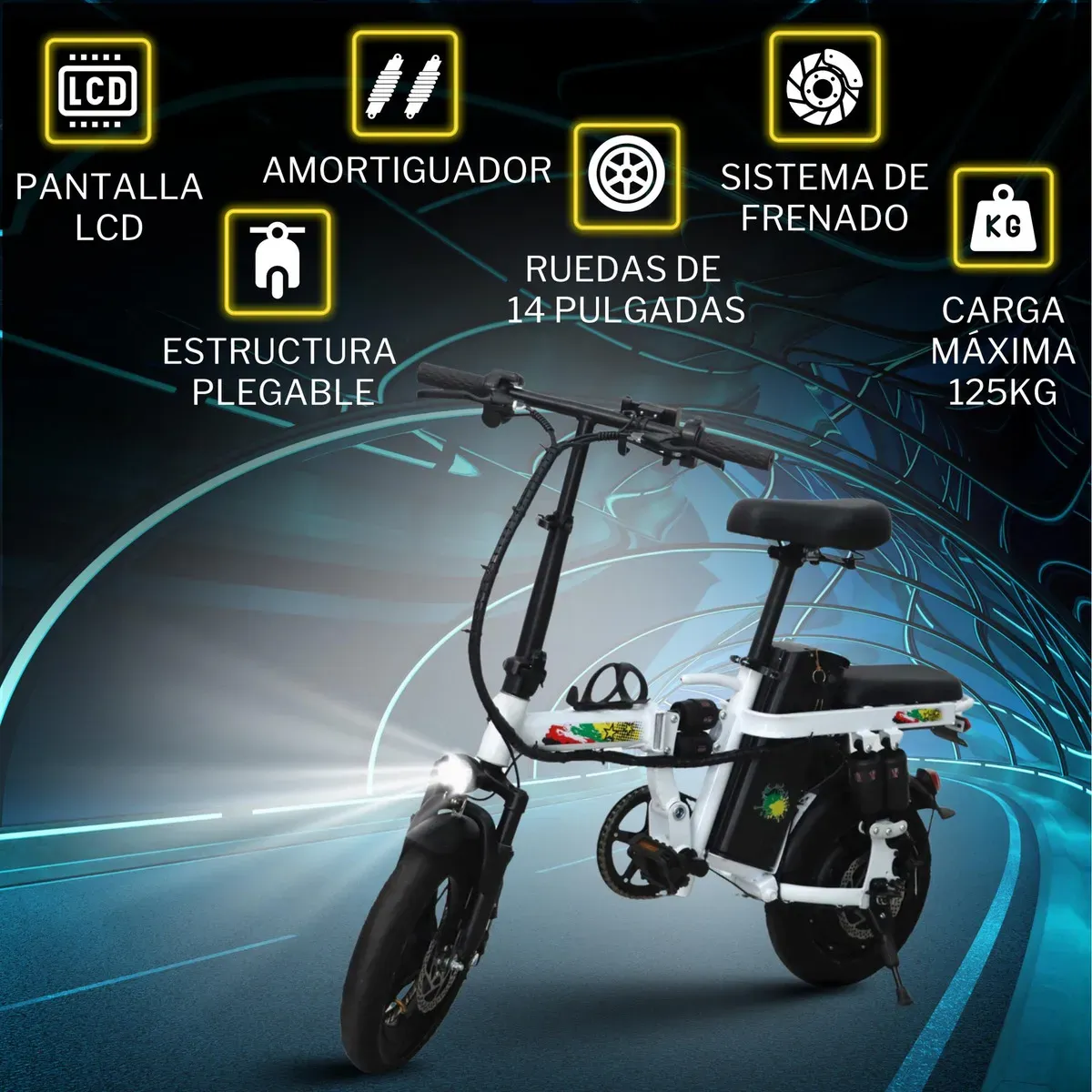 Yima Bicicleta Eléctrica Plegable 48v 15a |velocidad 35km/h Color Blanco