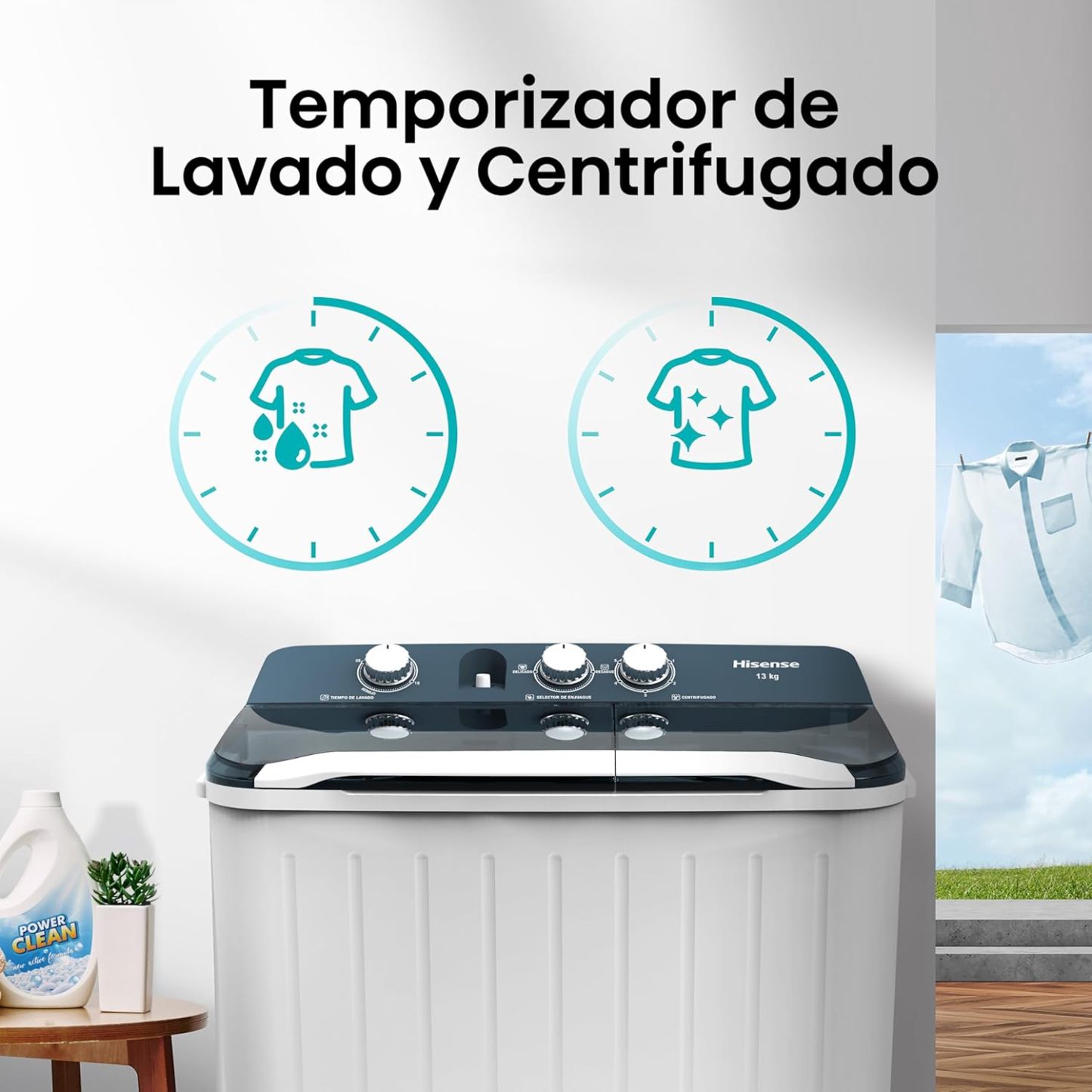 Hisense WSA1102PCN Lavadora Semiautomatica Doble Tina 11 Kg, Blanco/Gris