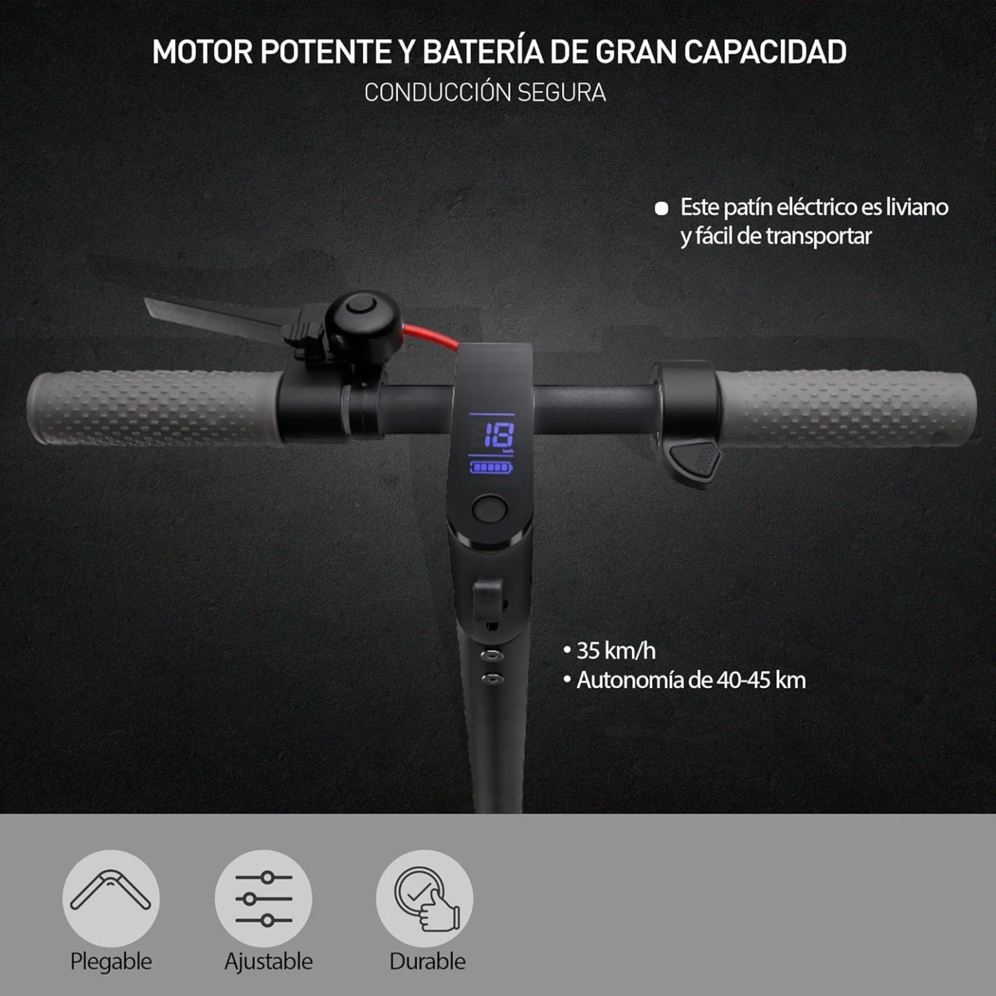 Bluelander Scooter E9 MAX Eléctrico Plegable para Adultos, Velocidad 35 km/h, Autonomía 40-45 km, Motor Sin Escobillas 960W, Scooter Adulto, Control por App Bluetooth, Scooter