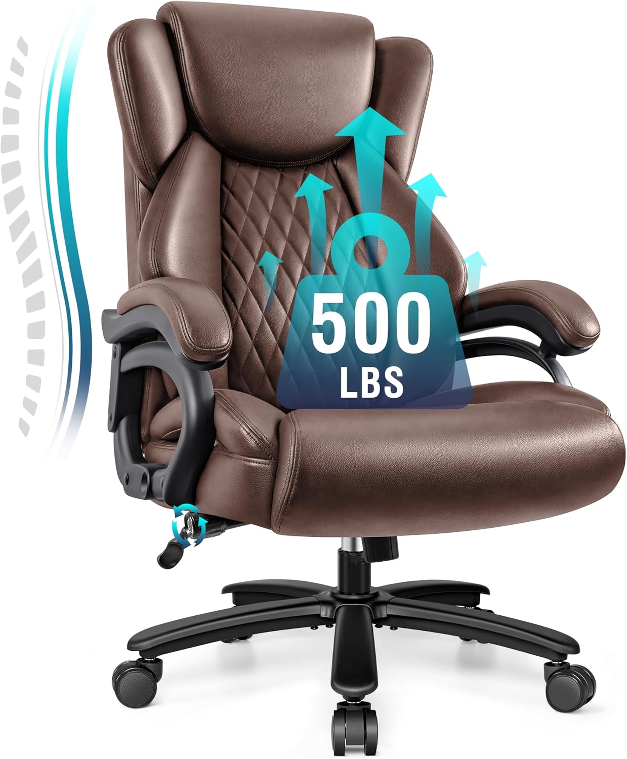 HeroSet - Silla de oficina grande y alta de 500 libras, silla de computadora ejecutiva resistente con soporte lumbar ajustable, cómodo cojín acolchado, silla ergonómica de piel sintética con asiento