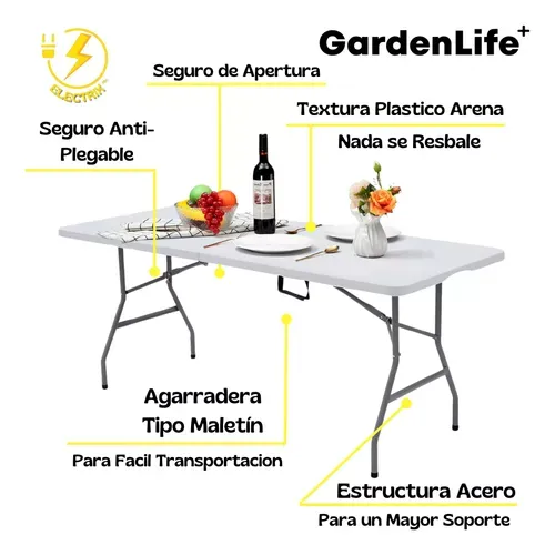 Mesa Plegable Blanca 1.80 Con Sillas Plegables Con Acojinado