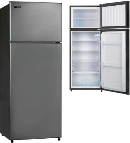 SIGNA Refrigerador 210L (7.4 pies cubicos) Frigobar Compacto Silver Refrigerador Con congelador de Acero Inoxidable Ideal Para Espacios Pequeños Frigobar Multifuncional (Plateado)