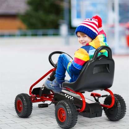 Costway Go kart de Pedales para Niños con 4 Ruedas Antideslizantes Asiento Envolvente y Freno de Mano Rojo 92 x 50 x 53 cm Costway Modern