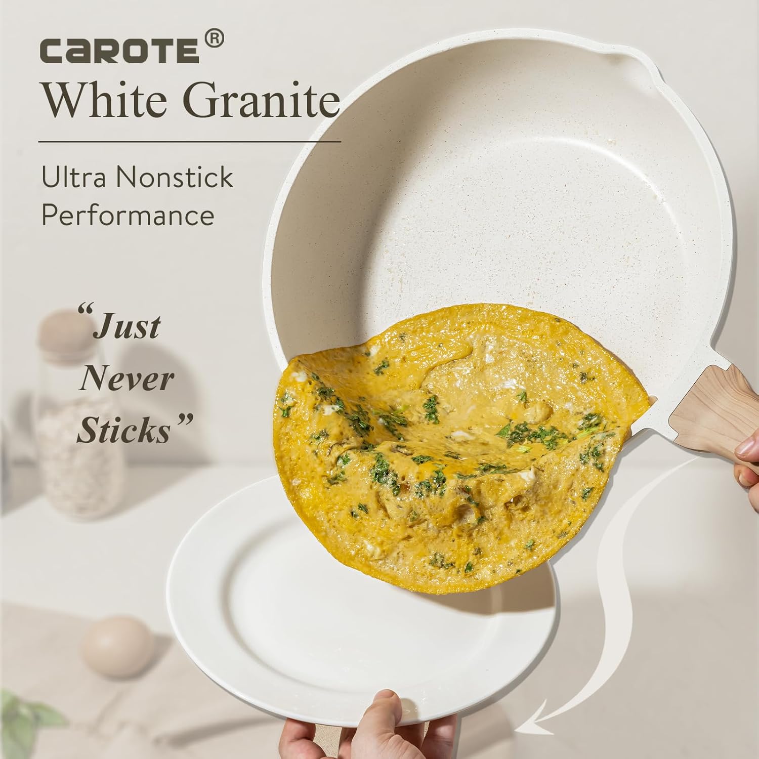 CAROTE Juego de ollas y sartenes antiadherentes, de granito blanco, de inducción, 8 piezas esenciales de cocina con sartenes y cacerolas (PFOS, libre de PFOA)
