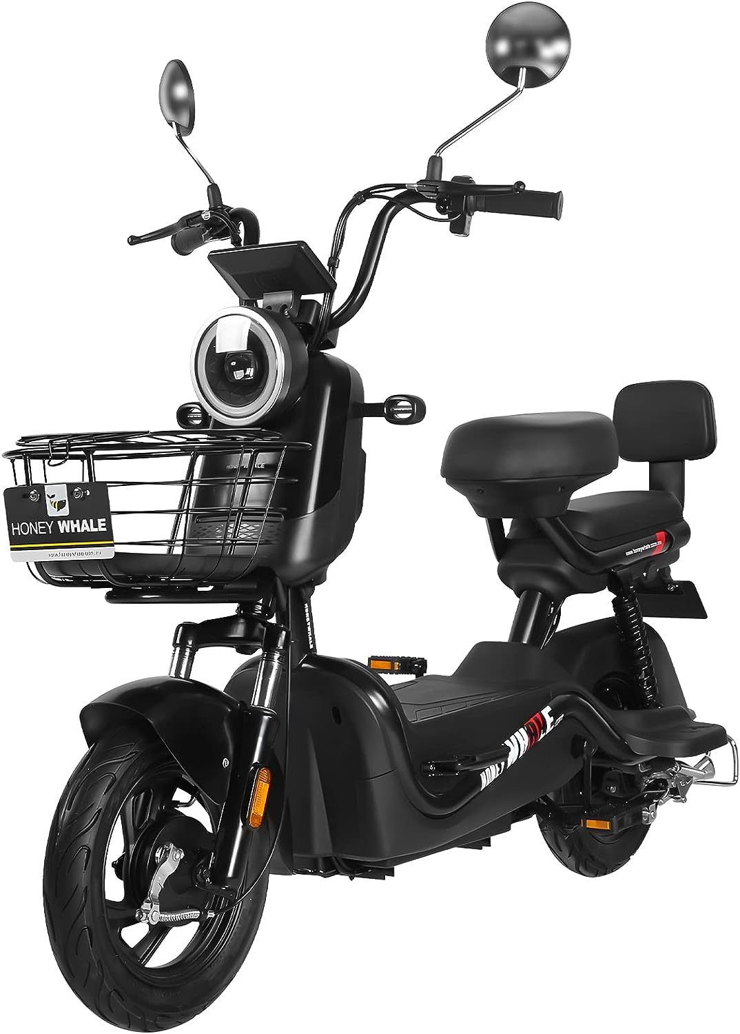 HONEYWHALE U3s Bicicleta eléctrica para adultos, bicicleta eléctrica con alarma, motor máximo 650W, velocidad máxima 31KM/H, autónoma 55-60KM, batería de gran capacidad 20AH, dos asientos----luces de coche