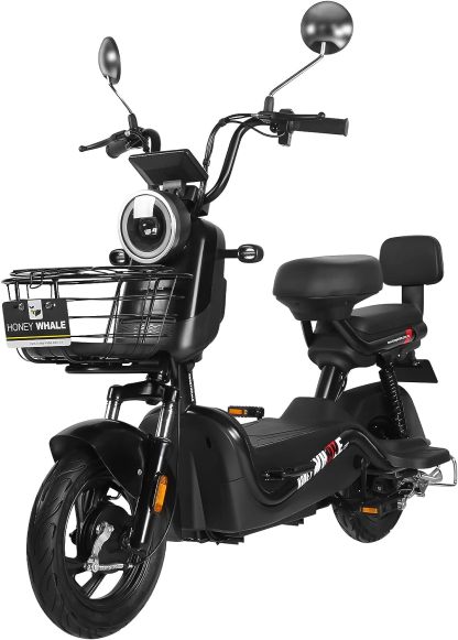 HONEYWHALE U3s Bicicleta eléctrica para adultos, bicicleta eléctrica con alarma, motor máximo 650W, velocidad máxima 31KM/H, autónoma 55-60KM, batería de gran capacidad 20AH, dos asientos----luces de coche