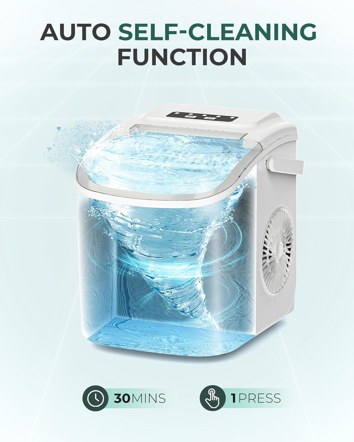 ecozy Maquina de Hielo - 9 Cubos de Hielo en 6 Minutos Ice Maker, Producción Diaria de 26 lbs, Autolimpieza con Bolsas de Hielo, Cuchara y Canasta para Cocina, Oficina, Bar, Fiesta - Negra