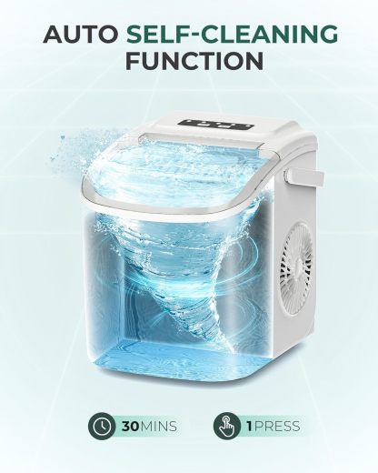 ecozy Maquina de Hielo - 9 Cubos de Hielo en 6 Minutos Ice Maker, Producción Diaria de 26 lbs, Autolimpieza con Bolsas de Hielo, Cuchara y Canasta para Cocina, Oficina, Bar, Fiesta - Negra
