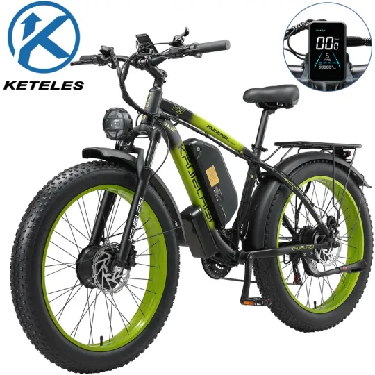 Bicicleta eléctrica de montaña KETELES 48V 23ah 1104WH Batería Doble Motor Bicicleta eléctrica de neumáticos gruesos - Todo terreno suspensión completa AWD E-Bike para adultos - Batería removible y rendimiento duradero