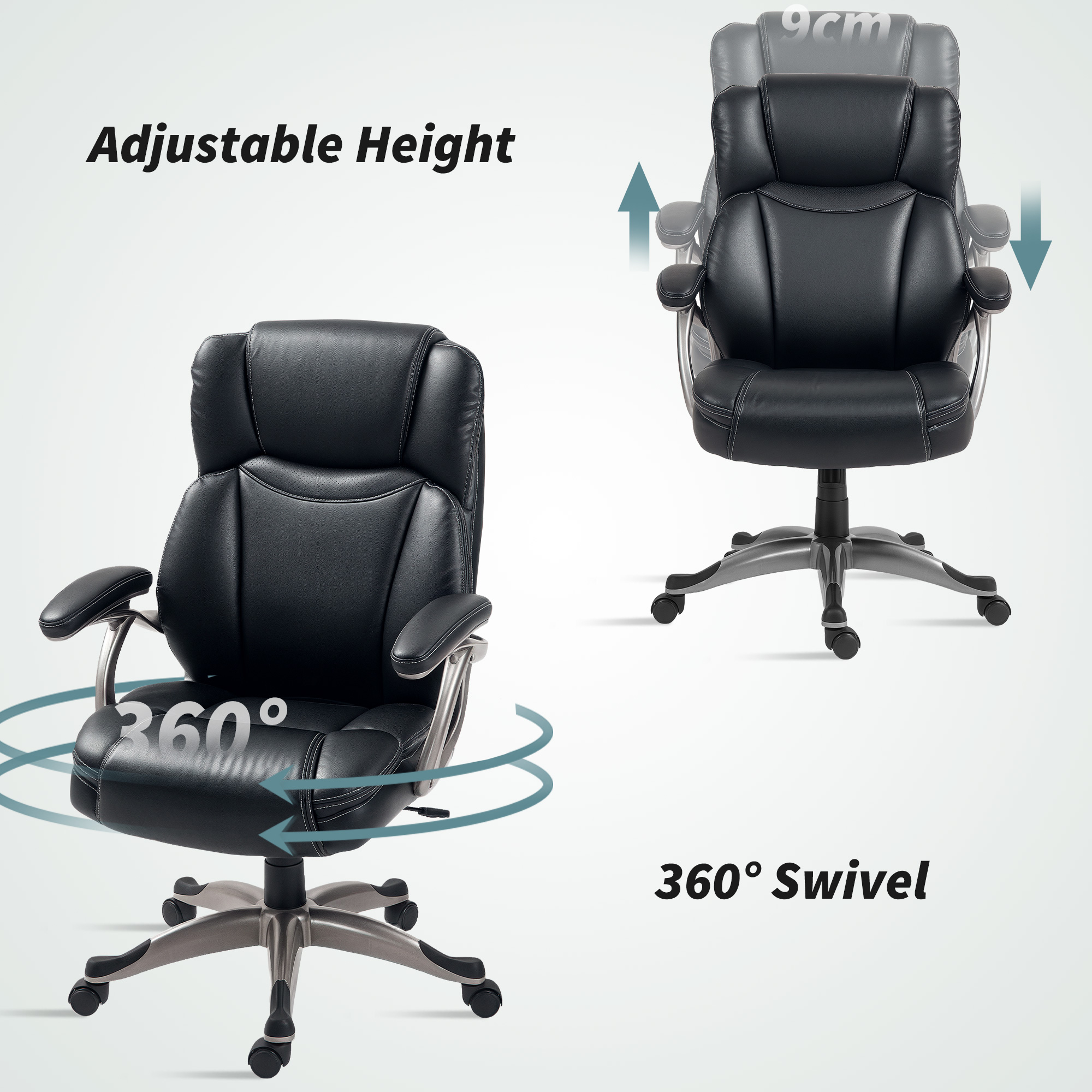 HOMCOM Silla de Oficina con Respaldo Alto, Silla de Ordenador Giratoria Inclinable