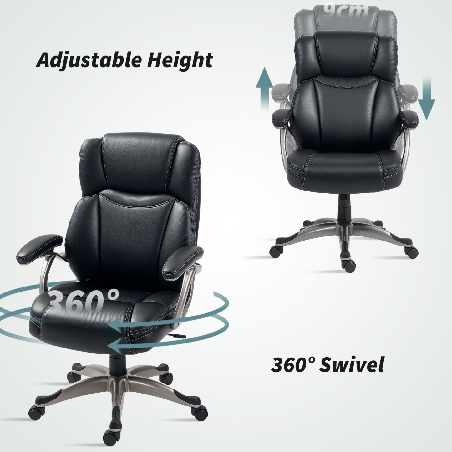 HOMCOM Silla de Oficina con Respaldo Alto, Silla de Ordenador Giratoria Inclinable