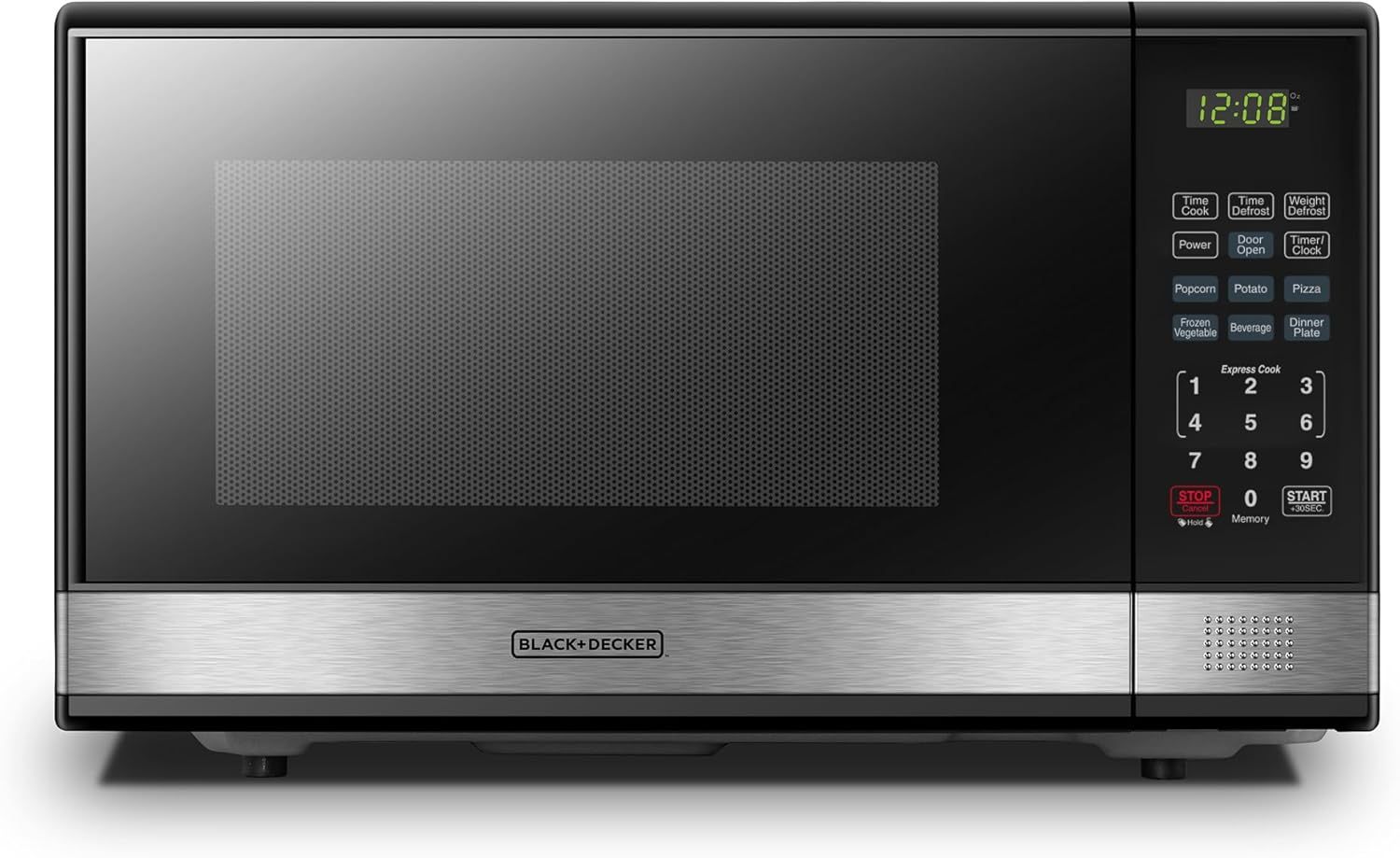 BLACK+DECKER EM720CB7 - Horno de microondas digital con puerta giratoria con botón pulsador, cerradura de seguridad infantil, 700 W, acero inoxidable, 0.7 pies cúbicos