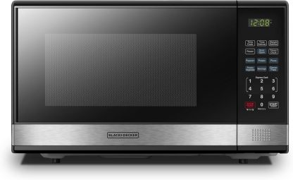 BLACK+DECKER EM720CB7 - Horno de microondas digital con puerta giratoria con botón pulsador, cerradura de seguridad infantil, 700 W, acero inoxidable, 0.7 pies cúbicos
