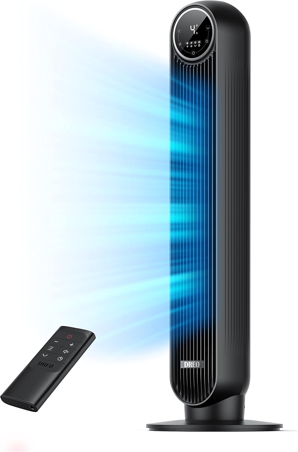 DREO Ventilador de Torre 92cm, 7,6m/s Ventilador Silencioso Habitación, Oscilación 90° Ventilador Portatil con 4 Velocidades y 4 Modos, Temporizador 8H, para Hogar y Oficina, Negro