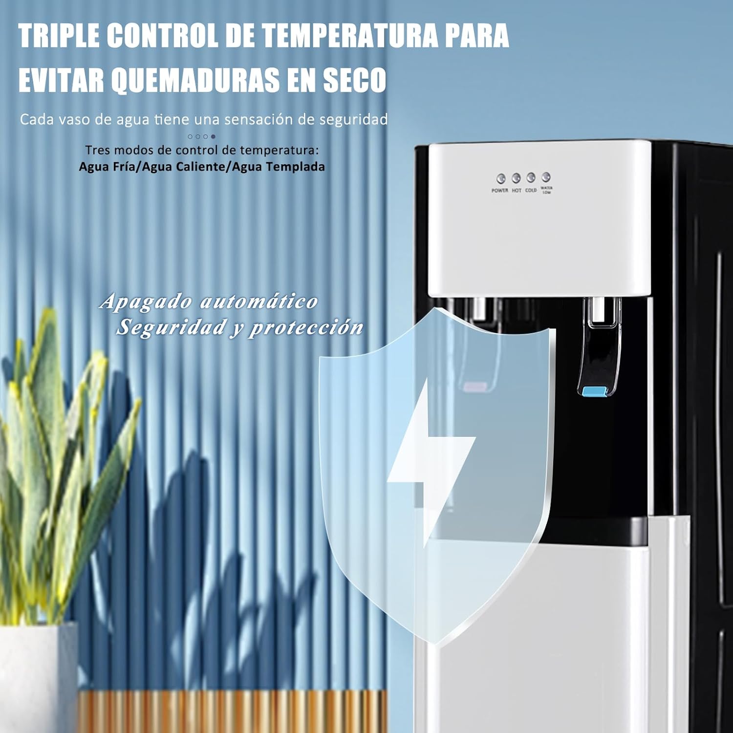 CHAGEE Despachador de Agua Garrafon Oculto 3 Ajustes de Temperatura Dispensador de Agua-Caliente Fría y Agua de la Habitación Dispensador de Agua de Acero Inoxidable para el Hogar (Blanco)