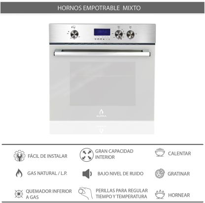 SUPRA Tricombo empotrable Zenit, Parrilla a gas de 5 quemadores para empotrar Mod. ZEGNA, Campana extractora de pared Mod. CC-76,Horno en acero inoxidable con cristal templado Mod. SILVER VORTEX