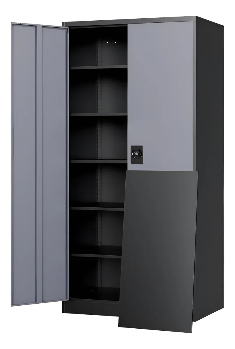 Armario De Almacen De Metal 71p 2 Puertas 5 Estantes Grisne Gris Y Negro