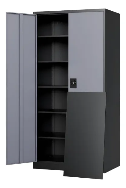 Armario De Almacen De Metal 71p 2 Puertas 5 Estantes Grisne Gris Y Negro