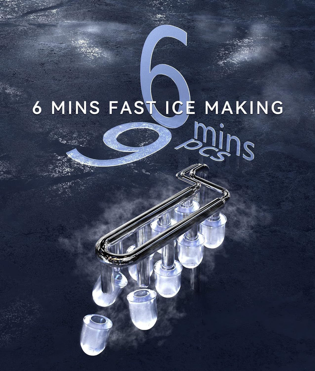 ecozy Maquina de Hielo - 9 Cubos de Hielo en 6 Minutos Ice Maker, Producción Diaria de 26 lbs, Autolimpieza con Bolsas de Hielo, Cuchara y Canasta para Cocina, Oficina, Bar, Fiesta - Negra