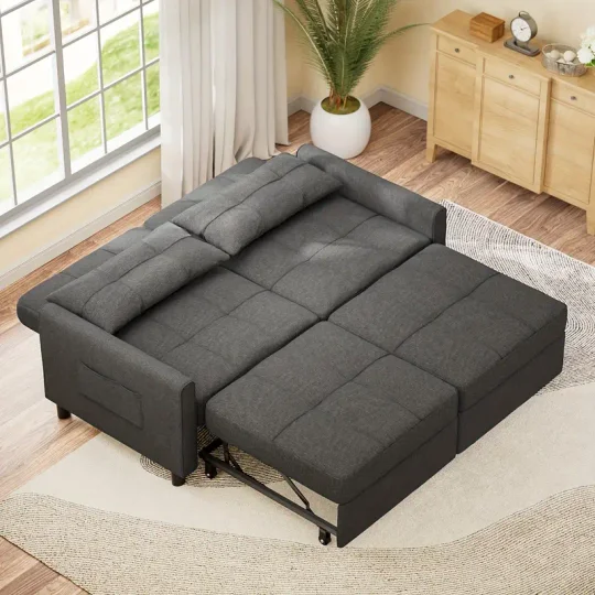 Sofá cama extraíble de 2 plazas, sofá cama convertible, sofá de 2 plazas de 58" con otomana independiente y respaldo ajustable, sofá cama 3 en 1, para sala de estar, apartamento pequeño, gris oscuro
