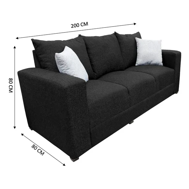 Sofa EL BAZAR STORE Miami Lino Negro 3 Plazas Modular Moderno