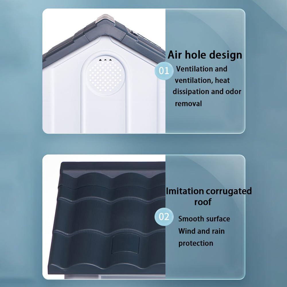 JIUSILIFE Casa Grande para Perros, Casa para Perros Tanto para Interior como para Exterior, con Techo Solar Ajustable Y Base Elevada, Fácil Montar, con Aseo, Casa Plegable Impermeable,Gray,M