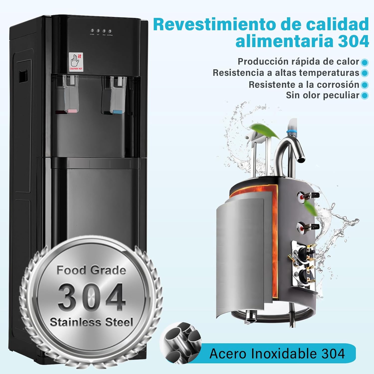 Ykioea Dispensador de Agua con Garrafón Oculto, Dispensador de Agua Fria y Caliente, Enfriador de Agua, Bloqueo de Seguridad, para Hogar Oficina, Dormitorios