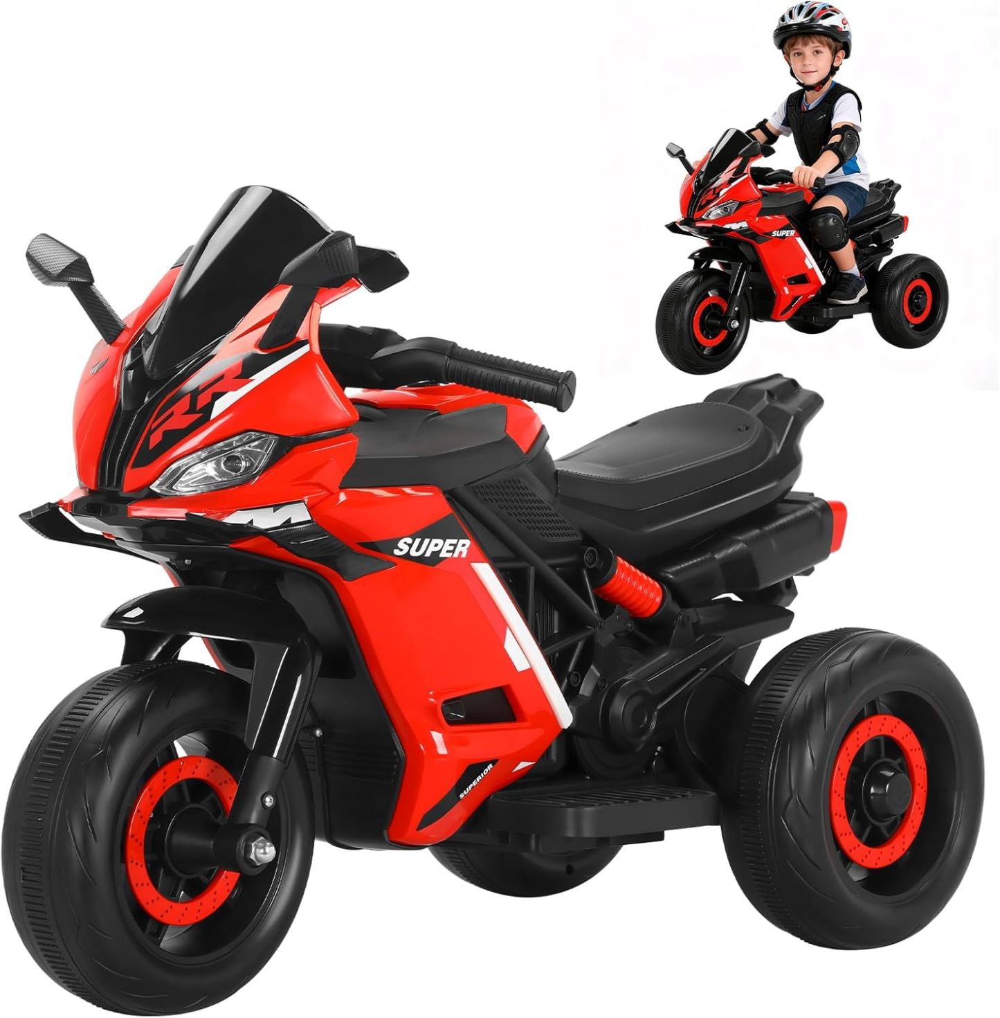 HONEYWHALE 6688 Moto Electrica Infantil Nio, Carro Electrico Nio Montable con Luz Led y Musica, Triciclo con Modo de Retroceso, Velocidad M¨¢xima 4KM/H, Autonom¨ªa de 45 Minutos