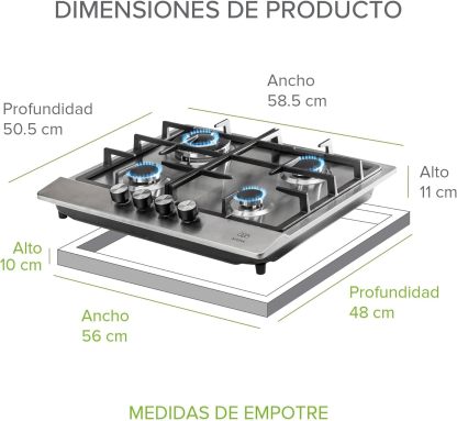 AVERA Combo Parrilla de Gas 4 Quemadores + Campana de Pared 60cm | Acero Inoxidable, Encendido Electrónico, Filtros Lavables y de Carbón, Iluminación LED, Succión de 3 Velocidades | AI4 + CEA60