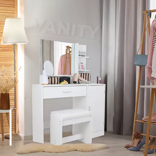Tocador Vanity Blanco Multifuncional Con Espejo Y Cajón