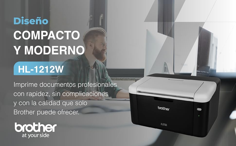 BROTHER Impresora Láser Monocromática HL-1212W,Compacta,Económica,WiFi,21 ppm,150 Hojas