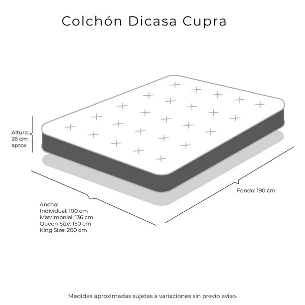 Colchón Queen Size Cupra DICASA Almohada One Sábanas Softy Protector de Colchón