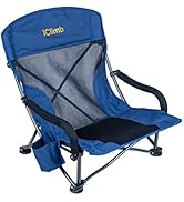iClimb - Silla plegable de playa ancha baja con bolsillo lateral y bolsa de transporte (1, azul marino)
