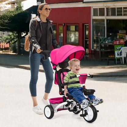 Babevy - Triciclo para bebé, 7 en 1, Plegable con Mango de Empuje Ajustable extraíble, toldo, Asiento Giratorio, arnés de Seguridad, portavasos y Almacenamiento, Triciclo para niños de 1 a 5 años
