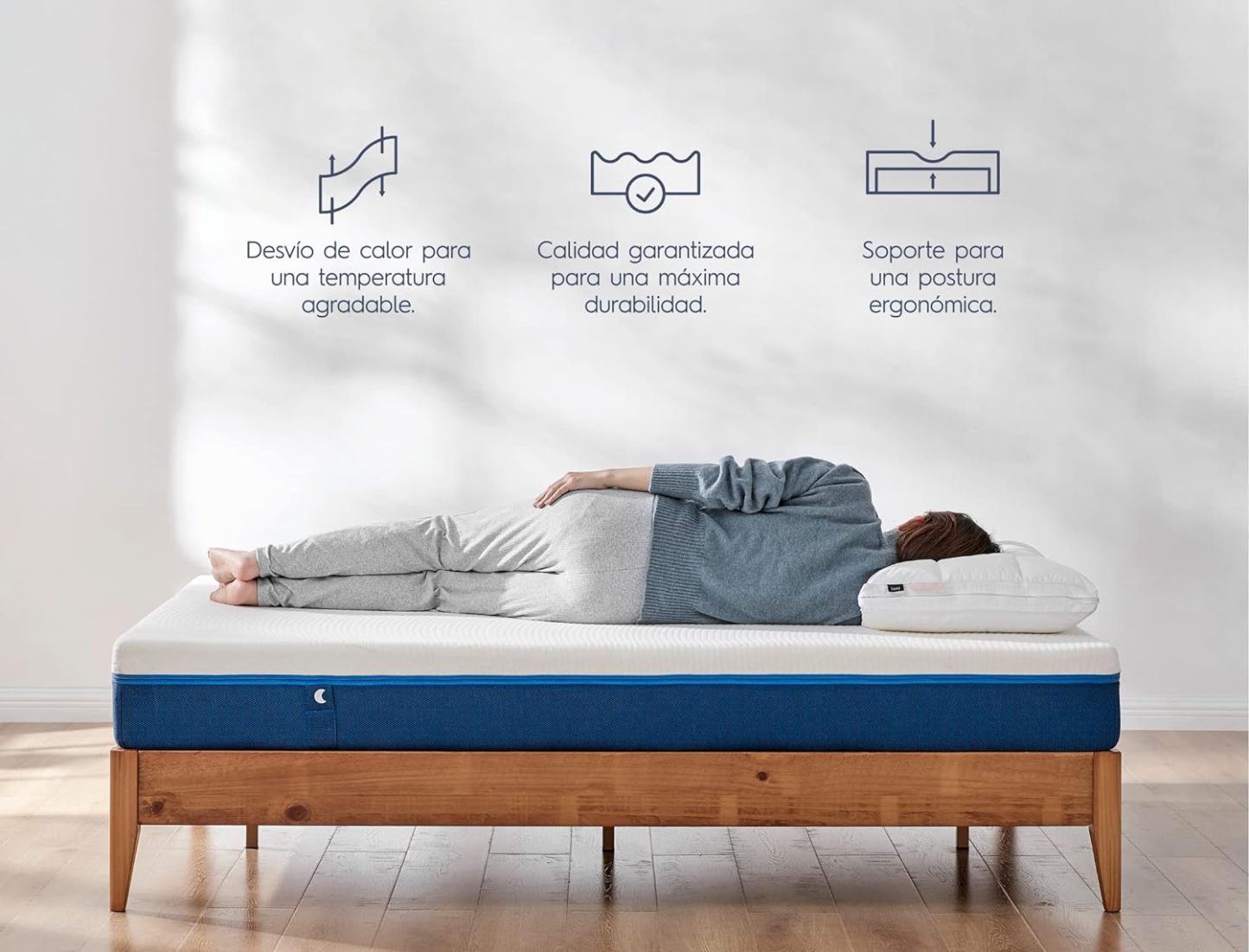 Luuna Colchón Blue Individual, Espumas certificadas, Hecho en México, 3 Capas de Espuma, Memory Foam, Durabilidad, Colchón en Caja