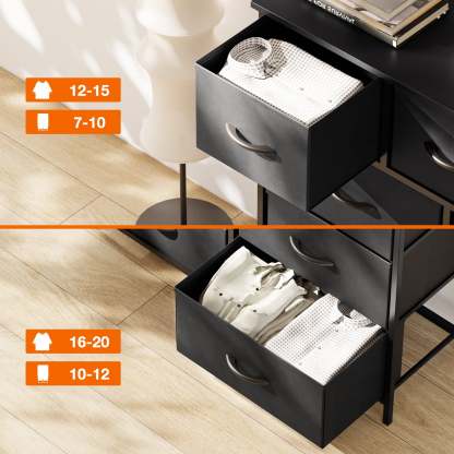 Yanming Cómoda de Tela con 9 cajones, Estructura de Acero y Tapa de Madera para Dormitorio, Armario, Entrada