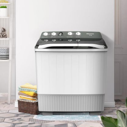 Hisense WSA1102PCN Lavadora Semiautomatica Doble Tina 11 Kg, Blanco/Gris