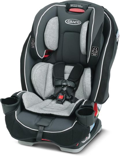 Graco SlimFit 3 en 1 Asiento de coche convertible, diseño que ahorra espacio, Darcie, adecuado para trasero y delantero, asiento elevador de respaldo alto con reposacabezas de 10 posiciones
