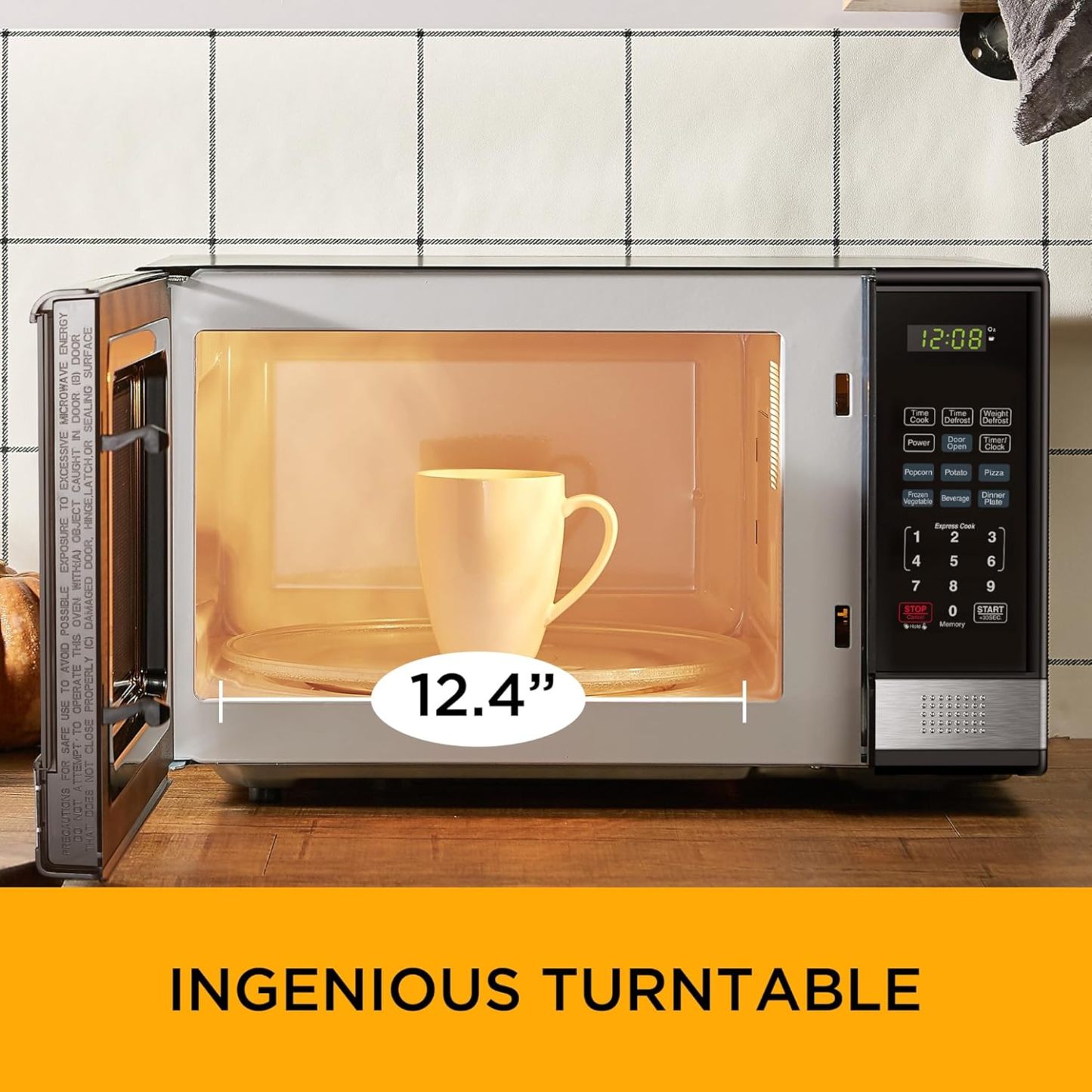 BLACK+DECKER EM720CB7 - Horno de microondas digital con puerta giratoria con botón pulsador, cerradura de seguridad infantil, 700 W, acero inoxidable, 0.7 pies cúbicos